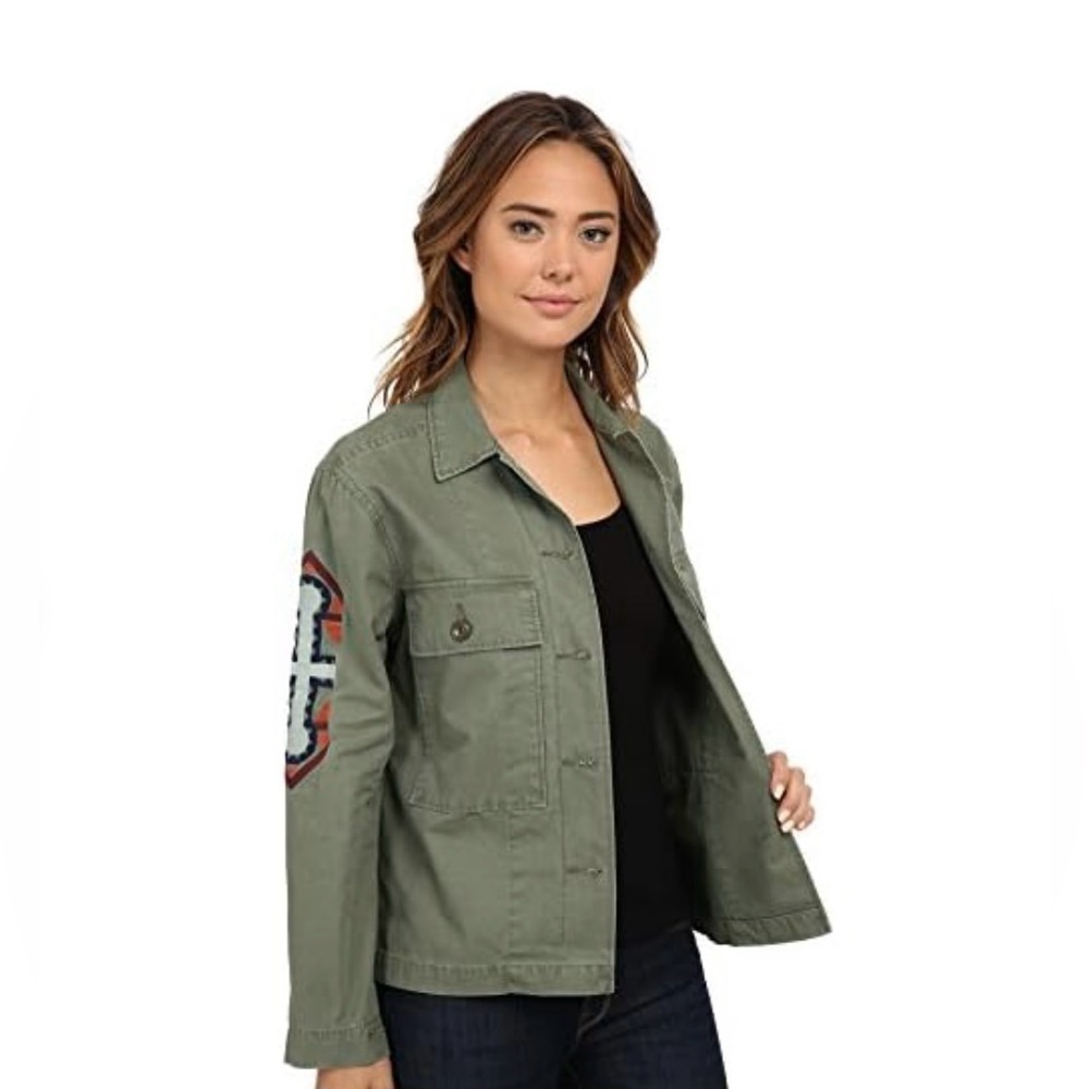 Obey Shacket/Overshirt Women Small Military Green/Cross Embr Button Up - Picture 4 of 6